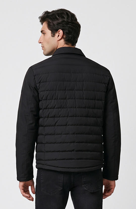 Black Quilted Shirt Collar Coat