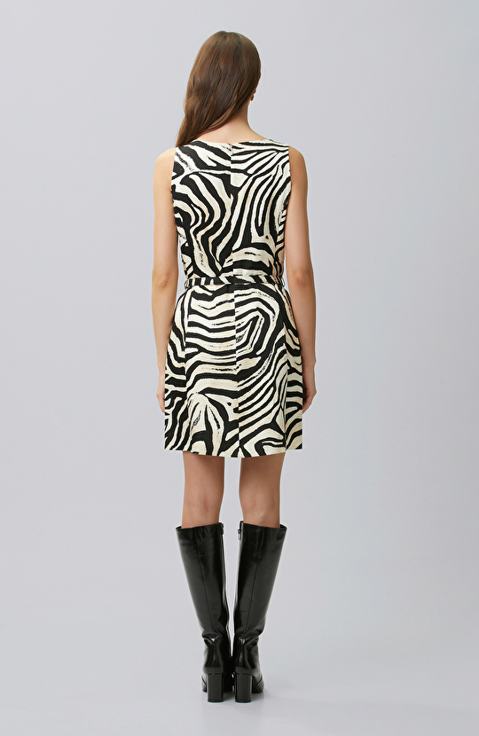 Siyah Animal Desenli Mini Elbise