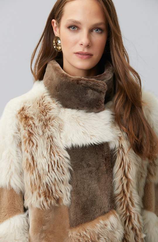 Limited Off White Beige Color Block Leather Coat