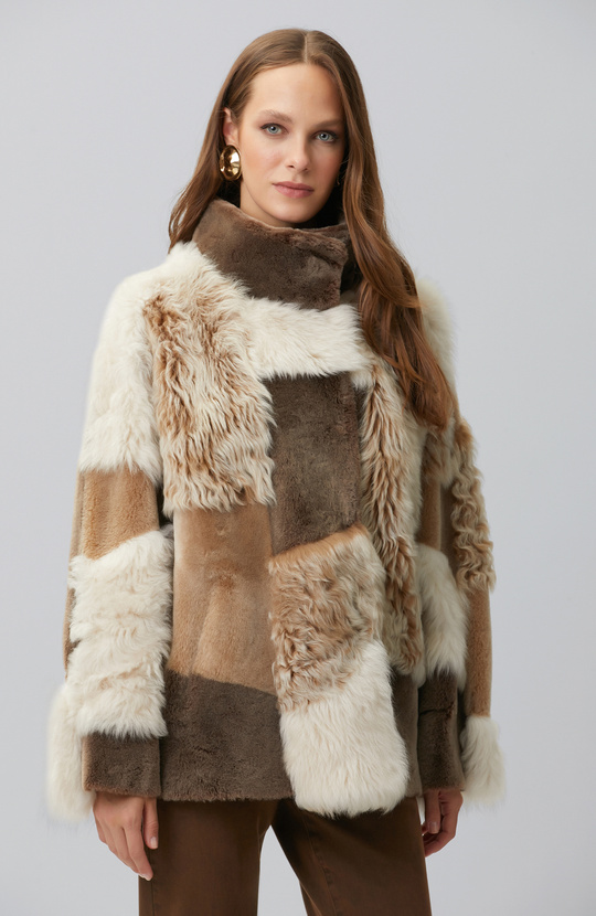 Limited Off White Beige Color Block Leather Coat