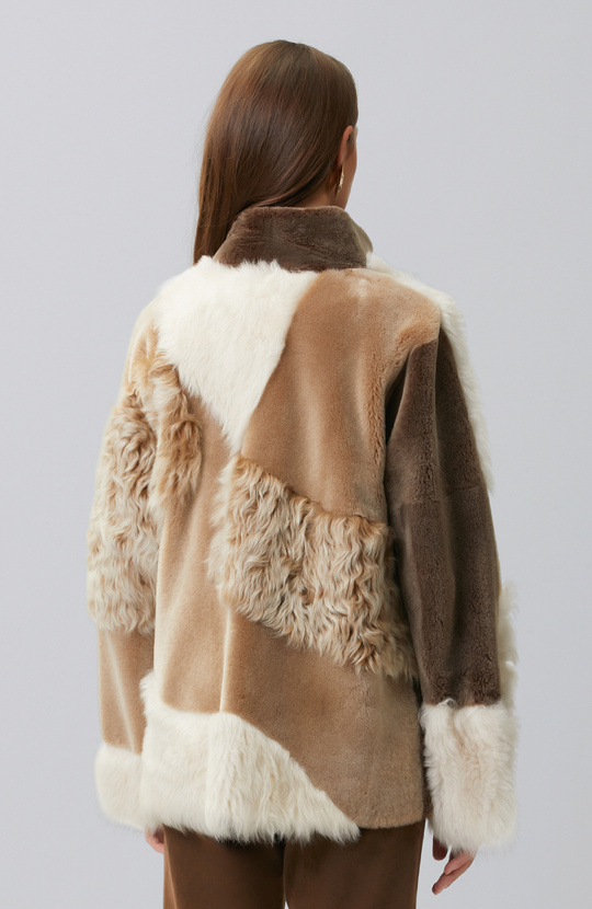 Limited Off White Beige Color Block Leather Coat