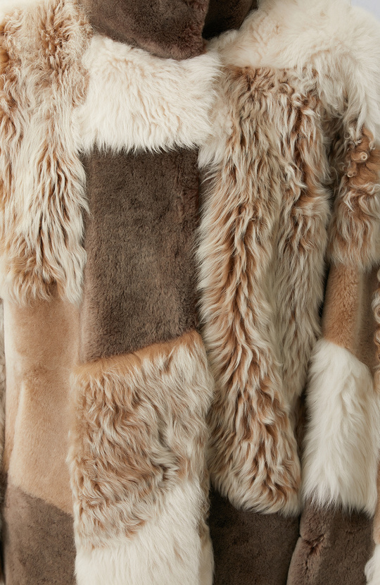 Limited Off White Beige Color Block Leather Coat