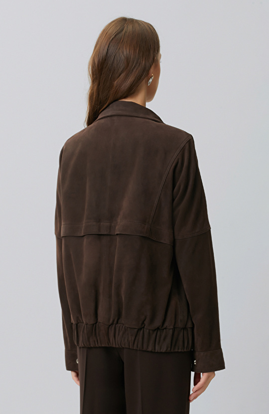 Limited Kahverengi Süet Deri Bomber Mont