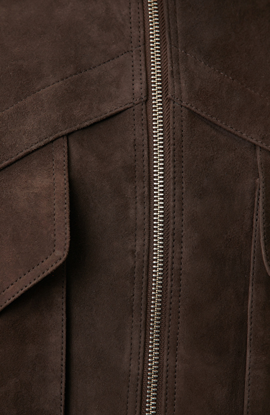 Limited Kahverengi Süet Deri Bomber Mont