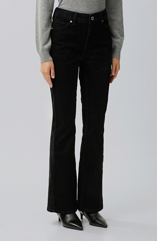 Siyah Flok Baskılı Denim Pantolon