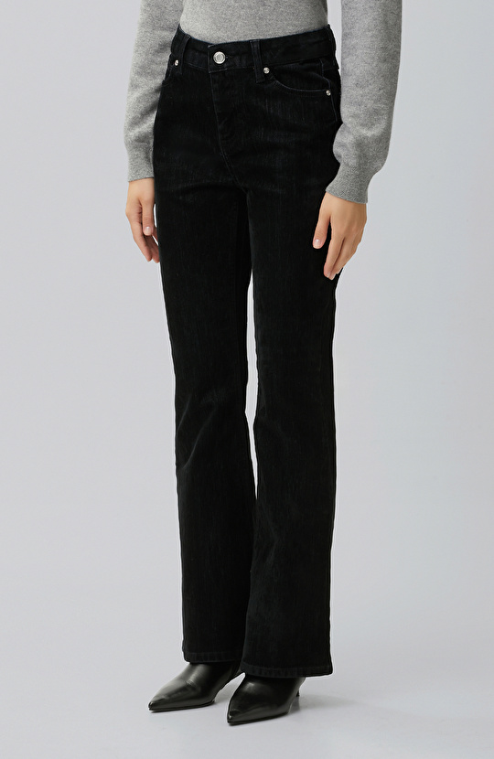 Siyah Flok Baskılı Denim Pantolon