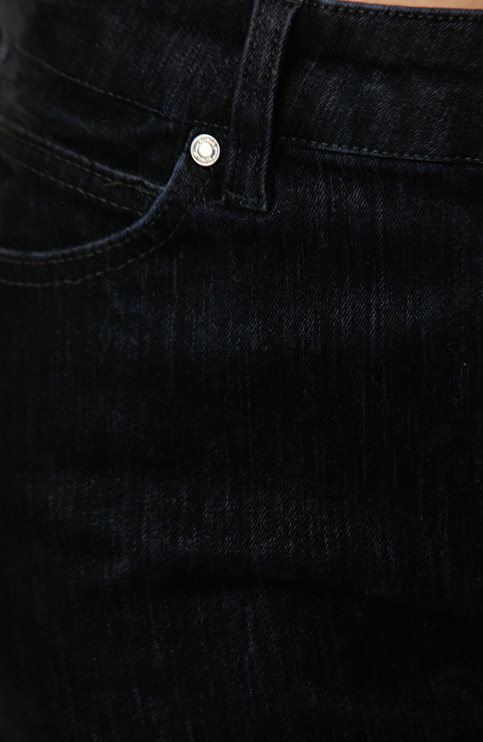 Siyah Flok Baskılı Denim Pantolon