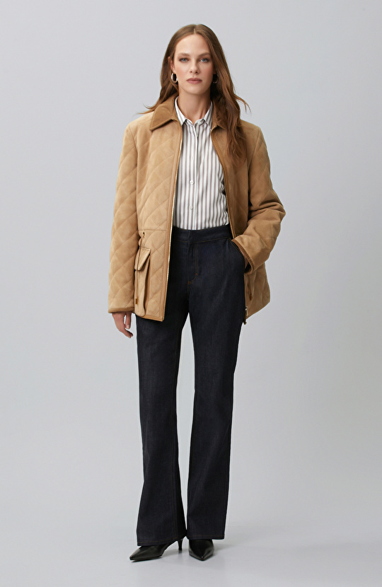 Koyu Indigo Mavi Flare Denim Pantolon