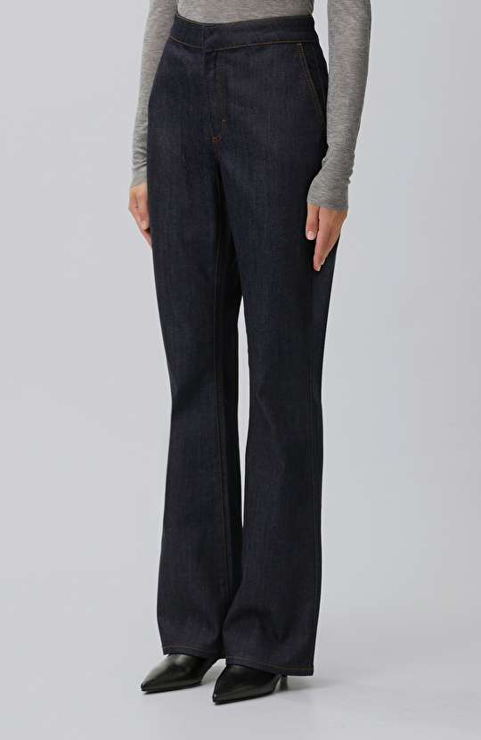 Koyu Indigo Mavi Flare Denim Pantolon