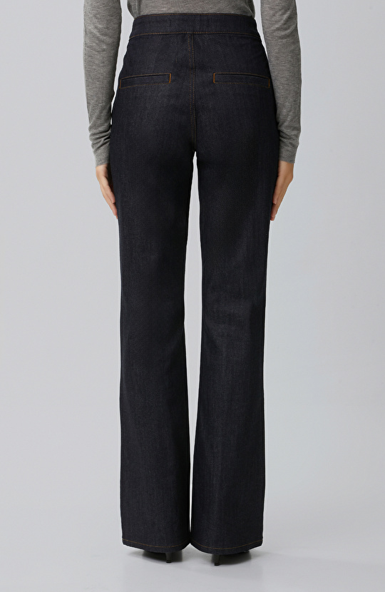Koyu Indigo Mavi Flare Denim Pantolon