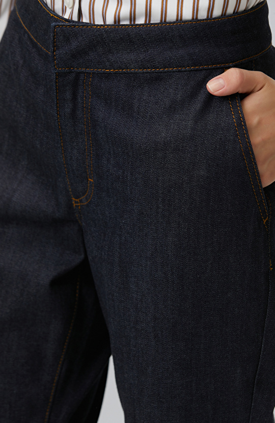 Koyu Indigo Mavi Flare Denim Pantolon