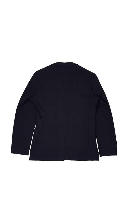 Slim Fit Lacivert Diyagonal Desen Yün Mix Ceket