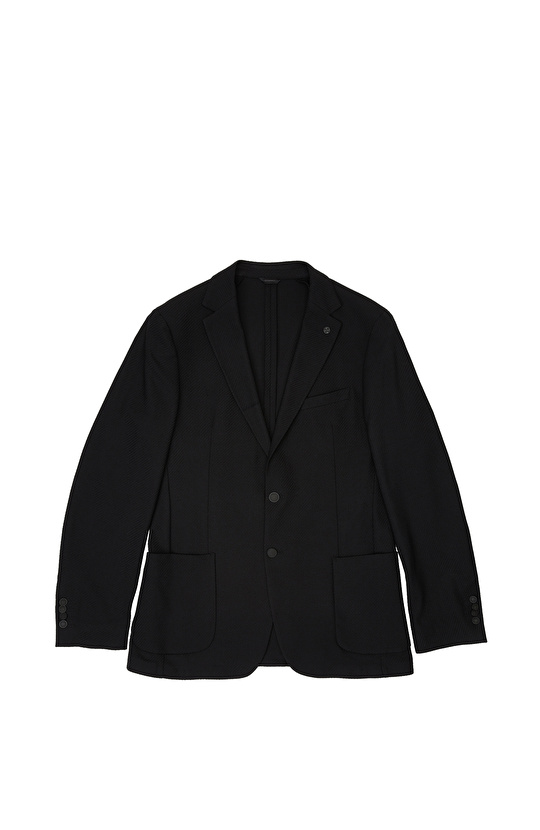 Slim Fit Siyah Diyagonal Desen Yün Mix Ceket