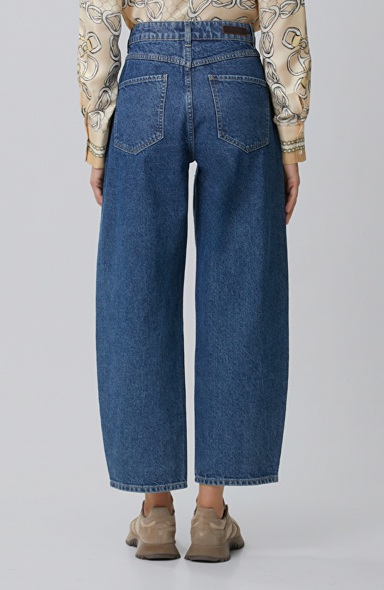 İndigo Barrel Fit Denim Pantolon