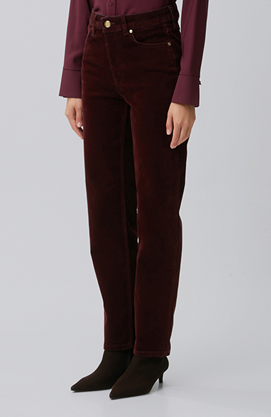 Bordo Straight Fit Kadife Denim Pantolon
