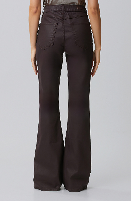 Mürdüm Kaplamalı Ütü İzli Flare Denim Pantolon