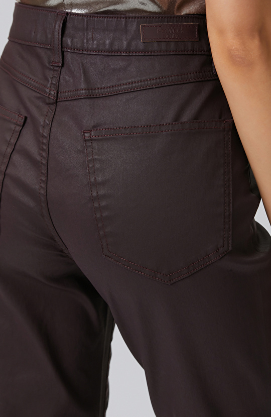 Mürdüm Kaplamalı Ütü İzli Flare Denim Pantolon