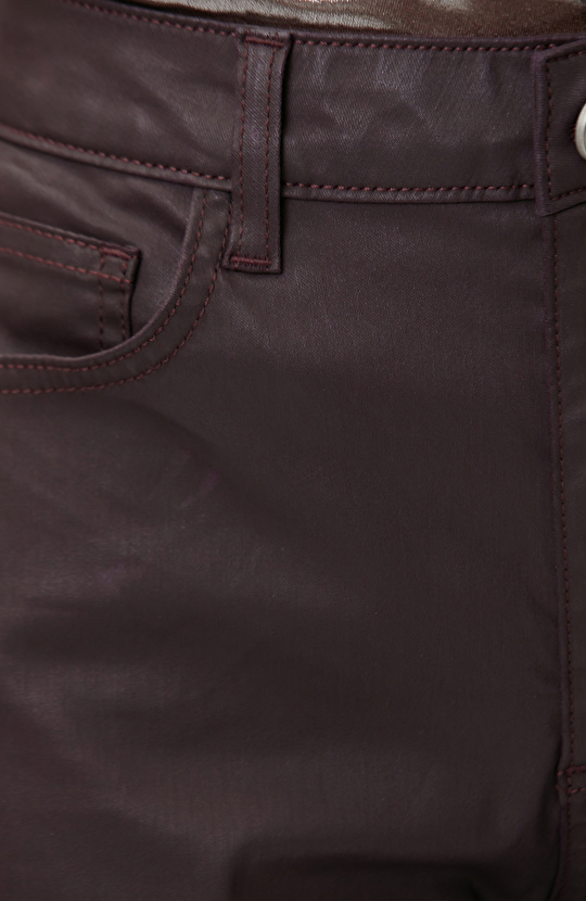 Mürdüm Kaplamalı Ütü İzli Flare Denim Pantolon