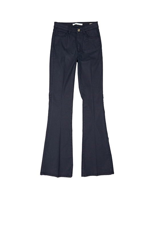Koyu Lacivert Kaplamalı Flare Kalıp Denim Pantolon