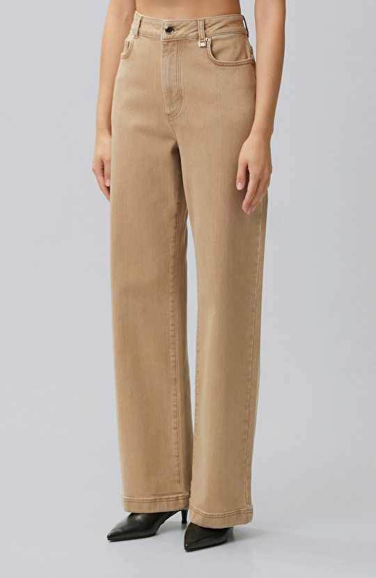 Bej Wide Leg Denim Pantolon