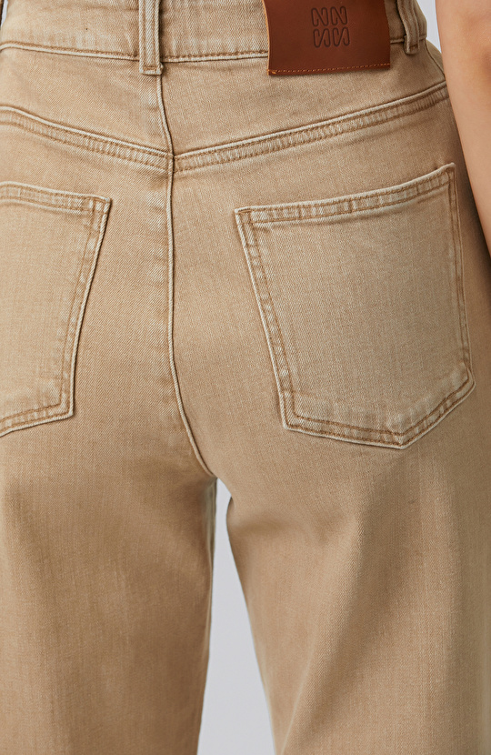 Bej Wide Leg Denim Pantolon