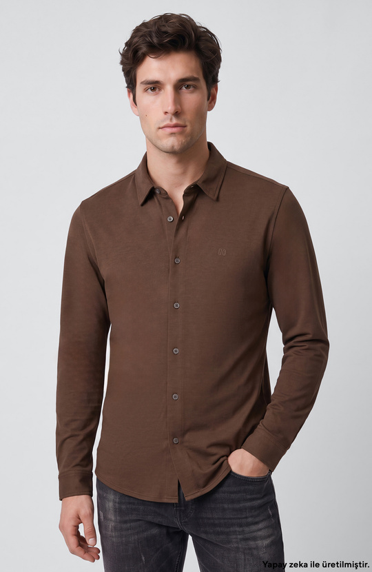 Haki Slim Fit Örme Gömlek
