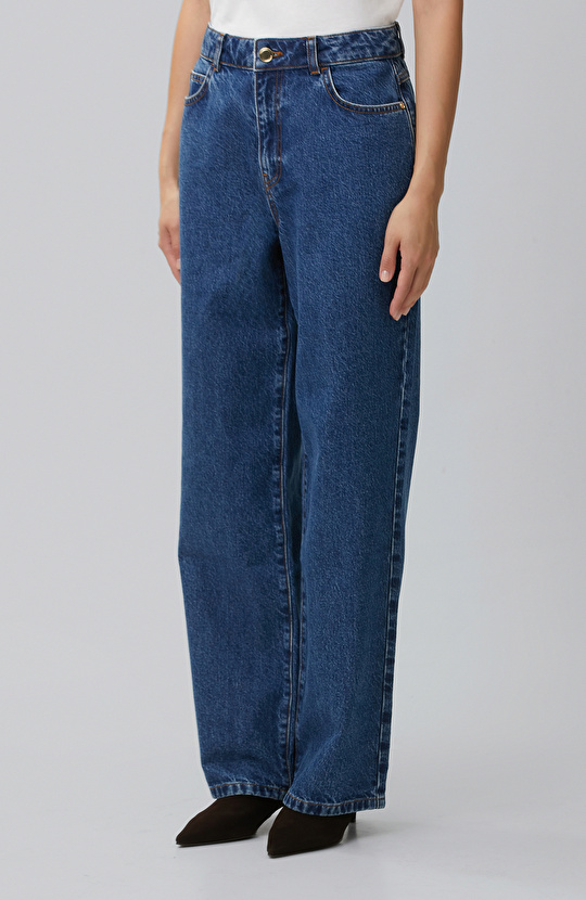 İndigo Wide Straight Denim Pantolon