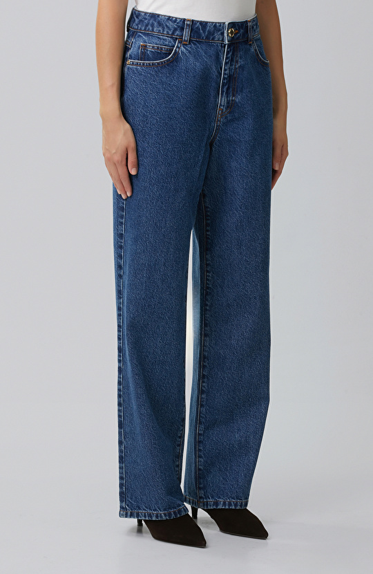 İndigo Wide Straight Denim Pantolon