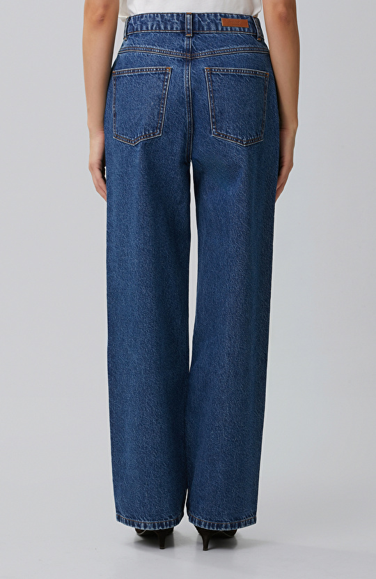 İndigo Wide Straight Denim Pantolon