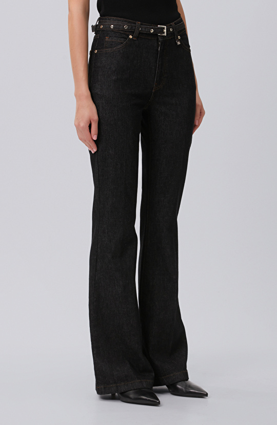 Antrasit Flare Kalıp Kemerli Denim Pantolon