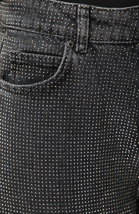 Antrasit Wide Leg Baskılı Denim Pantolon