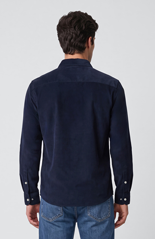 Slim Fit Lacivert Fitilli Kadife Cotton Gömlek