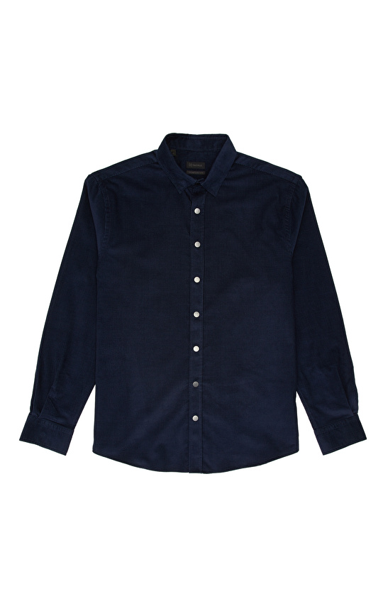 Slim Fit Lacivert Fitilli Kadife Cotton Gömlek