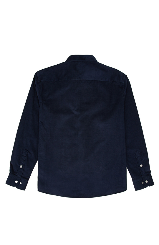 Slim Fit Lacivert Fitilli Kadife Cotton Gömlek