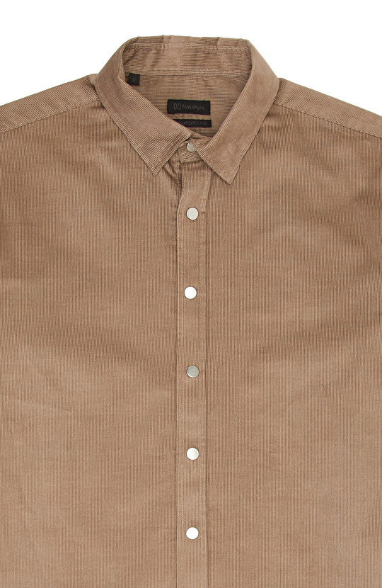 Slim Fit Vizon Pamuklu Fitilli Kadife Gömlek