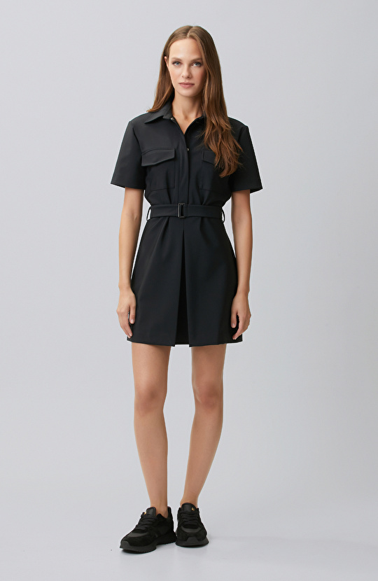 N-Tech Black Buckle Belt Detailed Dress