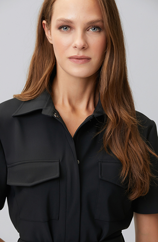 N-Tech Black Buckle Belt Detailed Dress