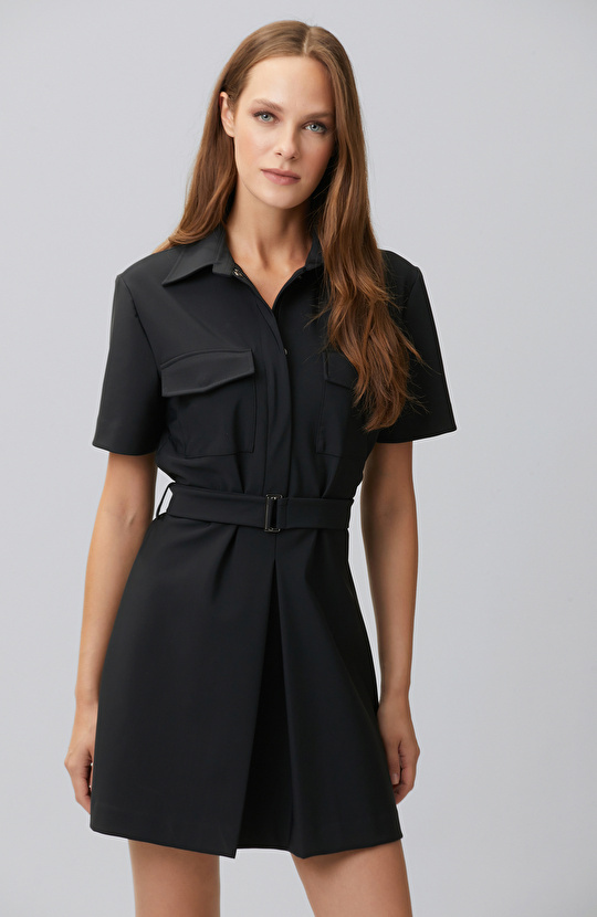 N-Tech Black Buckle Belt Detailed Dress