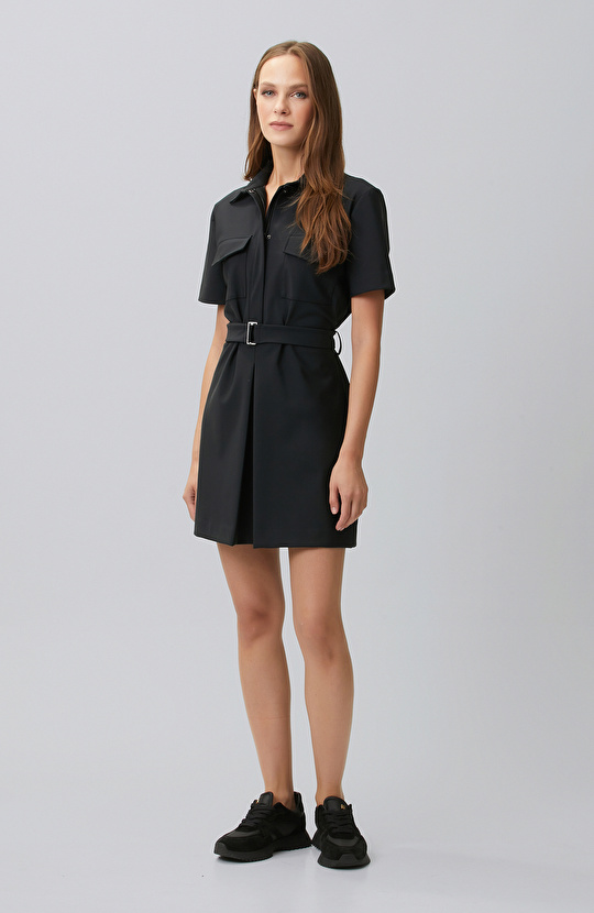 N-Tech Black Buckle Belt Detailed Dress
