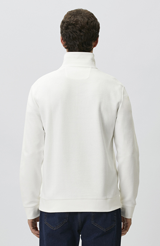 Kırık Beyaz Polo Yaka Fermuarlı Sweatshirt