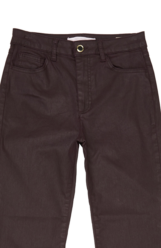 Mürdüm Kaplamalı Straight Kalıp Denim Pantolon
