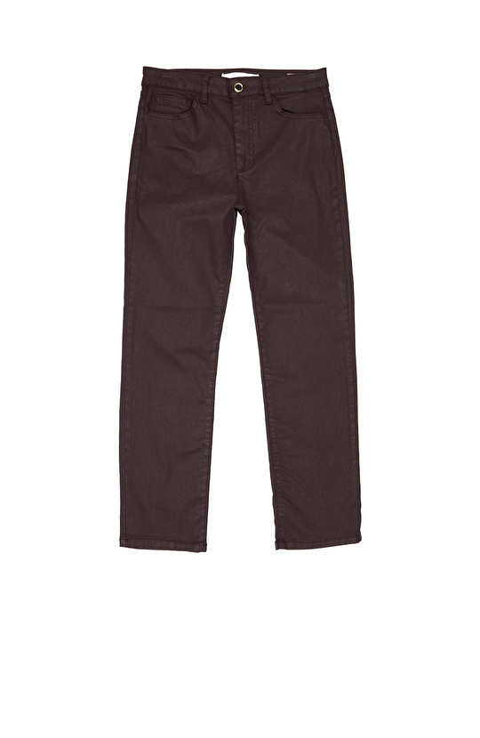 Mürdüm Kaplamalı Straight Kalıp Denim Pantolon