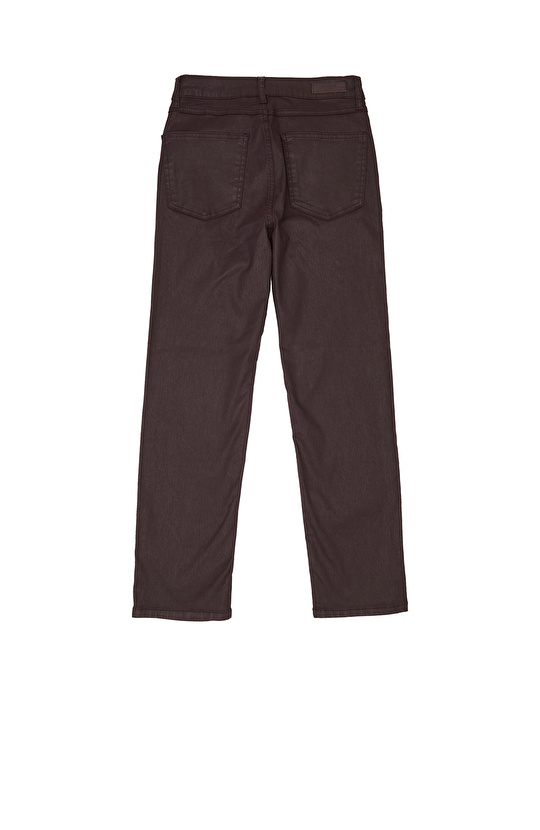 Mürdüm Kaplamalı Straight Kalıp Denim Pantolon