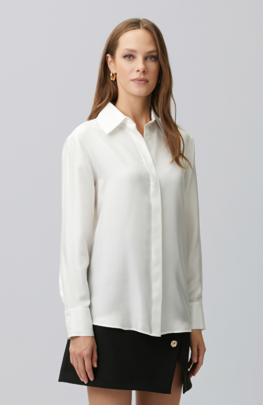 Kırık Beyaz Limited İpek Twill Gömlek