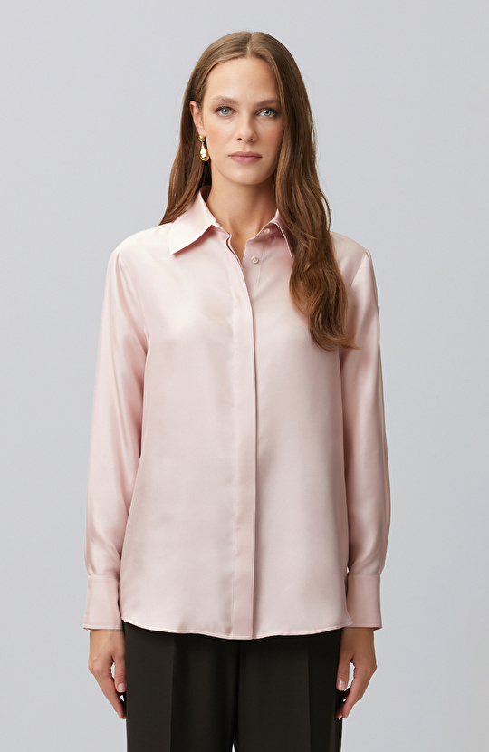 Limited Pembe İpek Twill Gömlek