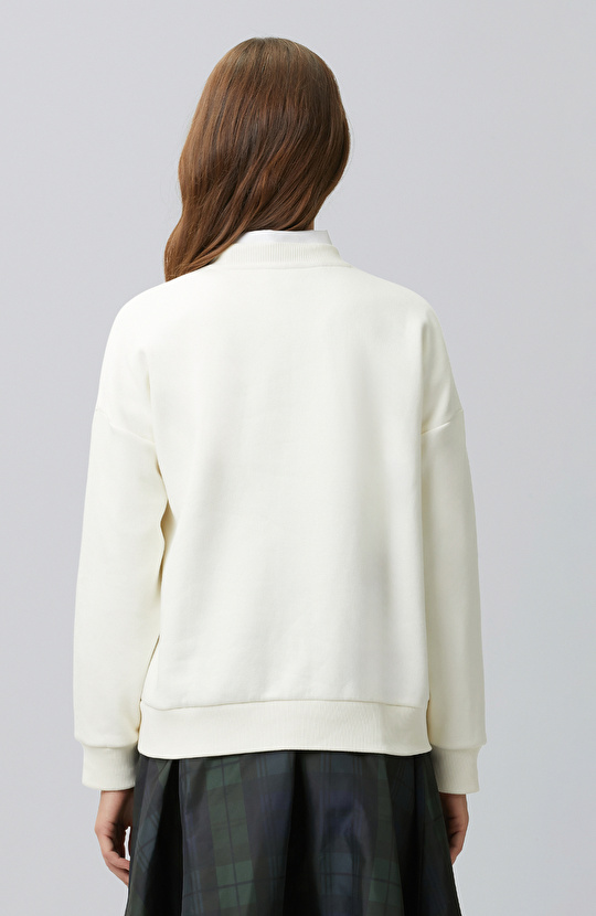 Kırık Beyaz Sincap Figürlü Baskılı Sweatshirt
