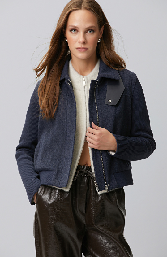 Indigo Sleeves Knitwear Wool Blend Coat