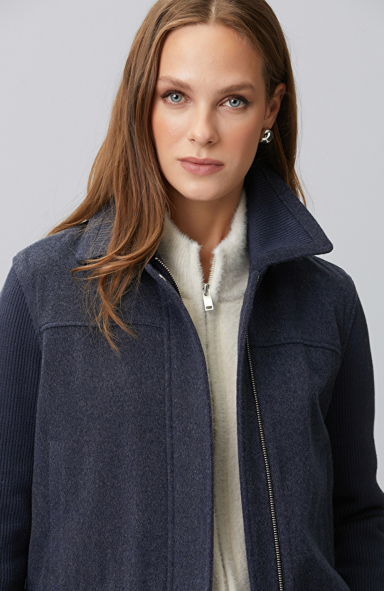 Indigo Sleeves Knitwear Wool Blend Coat