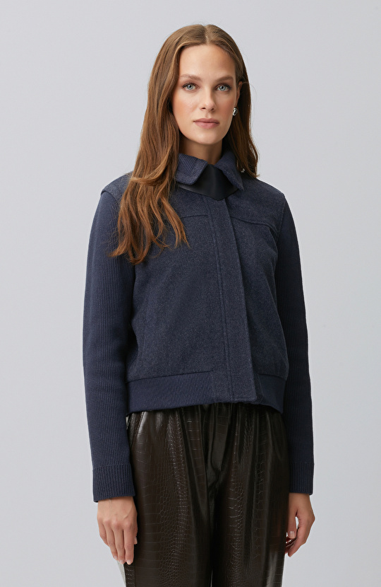 Indigo Sleeves Knitwear Wool Blend Coat