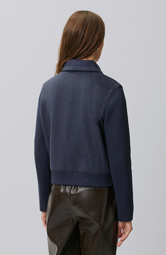 Indigo Sleeves Knitwear Wool Blend Coat